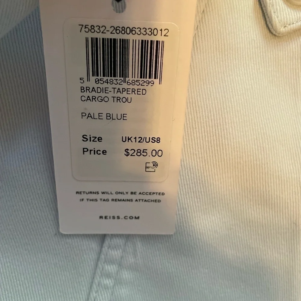 REISS BRADIE Cotton Tapered Cargo Trousers pale blue